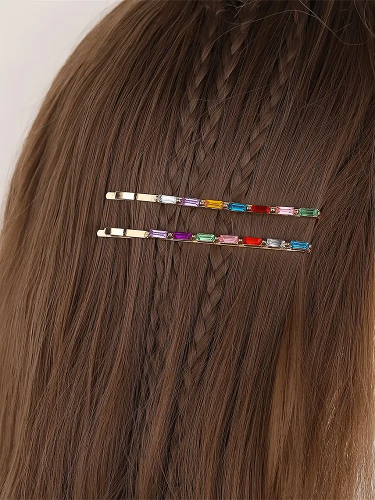 Colorful Crystal Flower Geometric Hair Clips Women Luxury Rhinestone Barrettes Edge Bangs Clip Hairpins Hair Jewelry Accessories