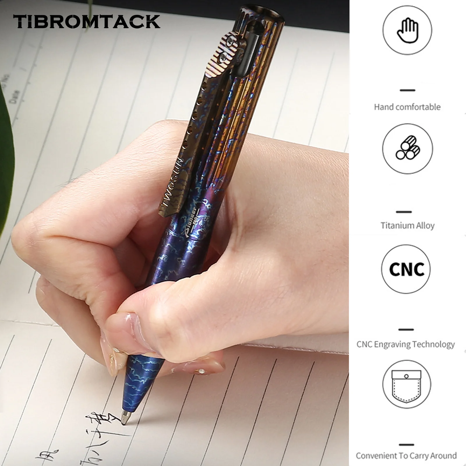 TIBROMTACK Pure Titanium Bolt Action Pen - 110mm/4.33in 38g Titanium Tactical Pen | Steel-Strength Business Pen for Writing