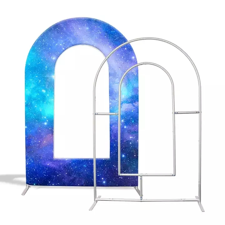 Custom Image DIY Church Backdrop Blue Glitter Open Arch Backdrop Door Shape Metal Stand Wall for Event Party Decorations