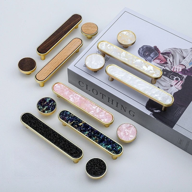 

White Pink Shell Brass Knobs - Colorful Round Long Series Handles for Cabinet, Wardrobe, Furniture Hardware