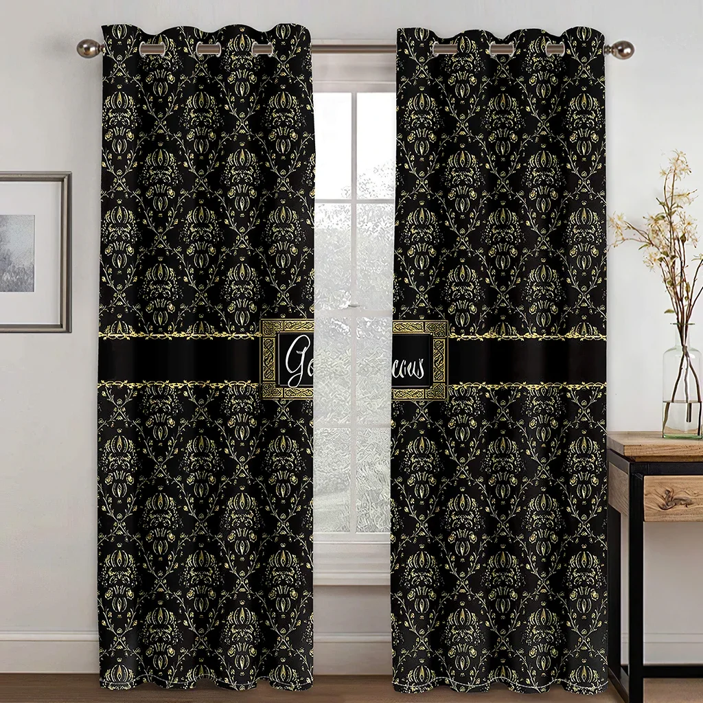 Brands Cheap Gold Baroque Black Modern Drapes Two 2 Pieces Thin Curtains for Living Room Bedroom Window Home Decor Free Shipping