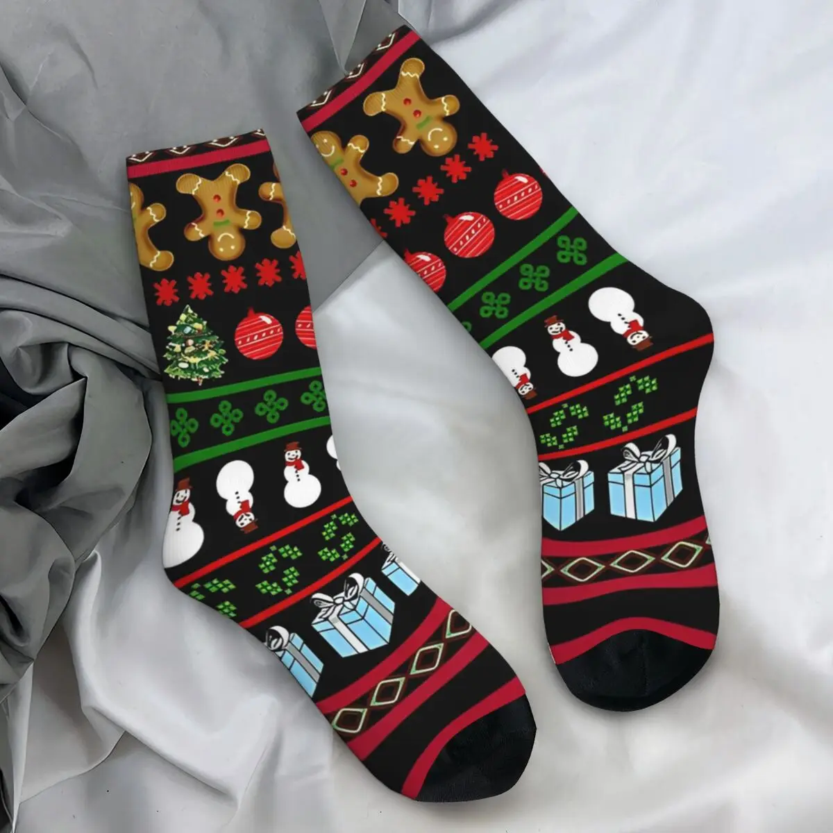 Unisex Men Socks Adorable Ugly Christmas Sweater Black Background Stockings Winter Funny Quality Socks Cycling Anti Skid Socks