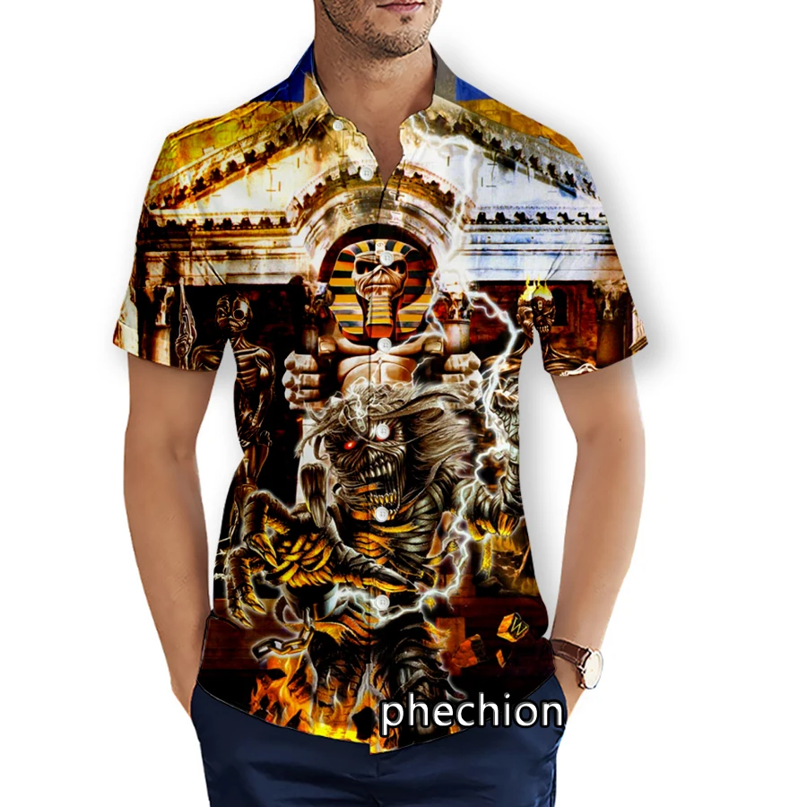 

phechion Summer Mens Short Sleeve Beach Shirts Band 3D Print Casual Shirts Fashion Streetwear Men Tops X170