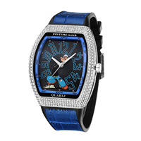 Fashion Men Moissanite Diamond Watch Shinning Iced Out Quartz Analog Waterproof Wristwatch Leather Band