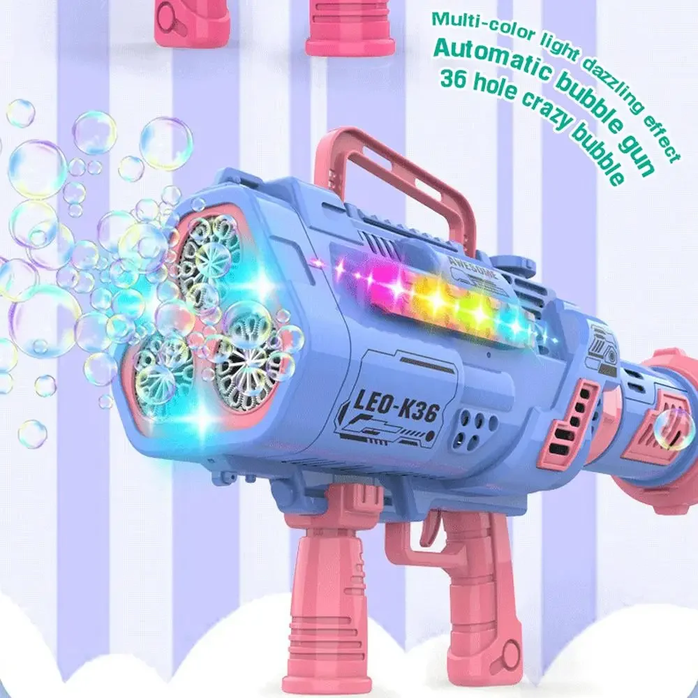 Macchina automatica a bolle con 36 fori 2-in-1 pistola a bolle di sapone aeratore elettrico giocattolo da esterno per regali per feste per bambini per bambini