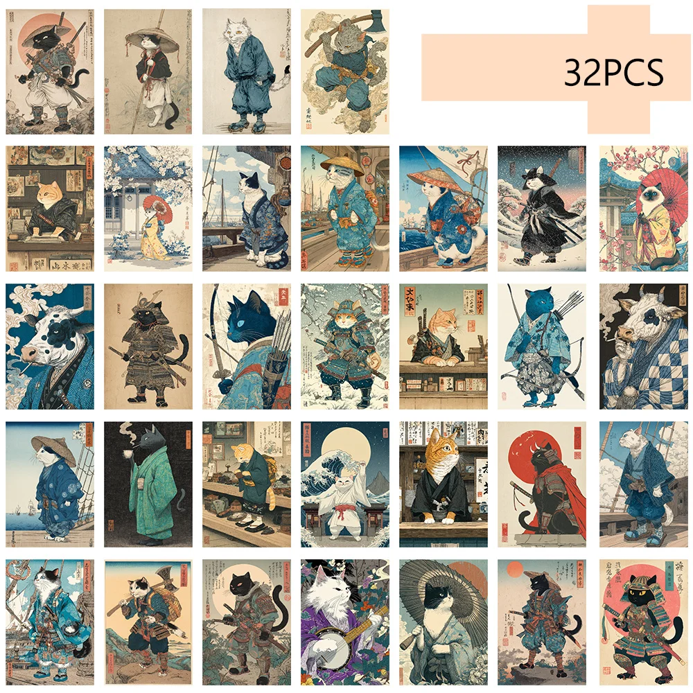 32-postais-com-tema-de-gatos-japoneses-cartoes-ilustrados-sobre-a-vida-de-gatos-japoneses-lembrancas-decoracoes-cartoes-de-felicitacoes-postais-tematicos