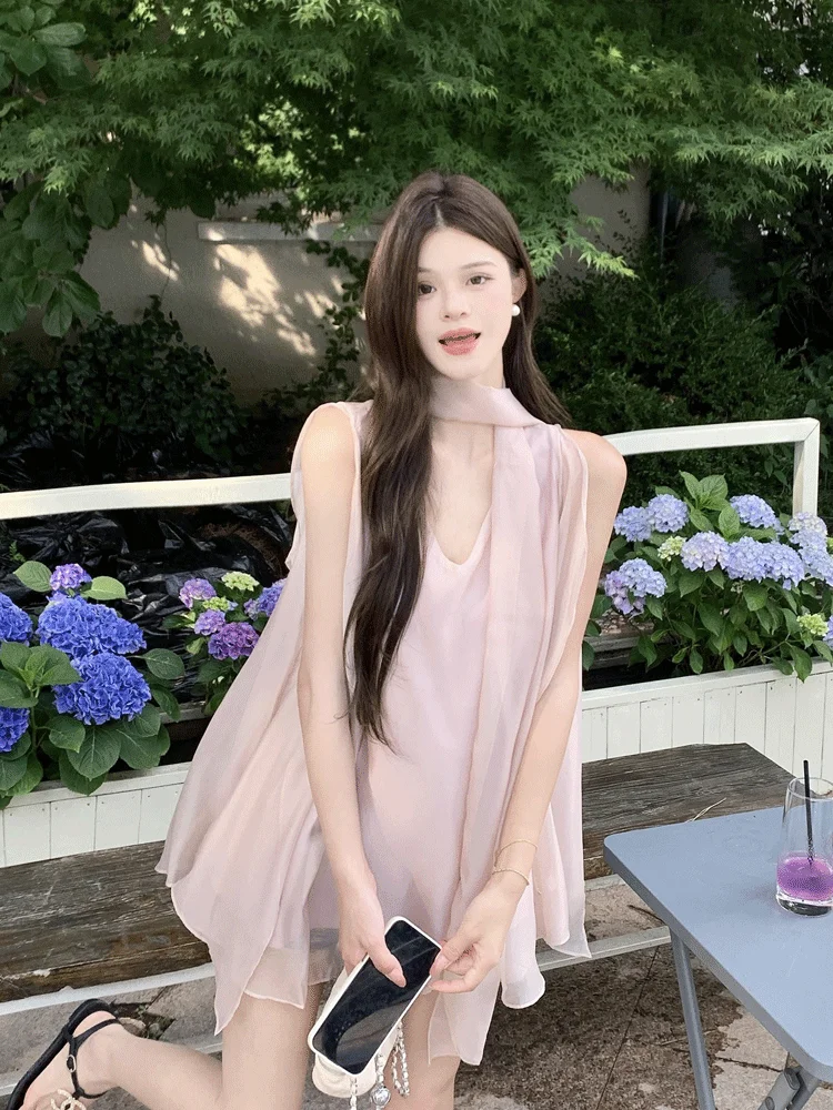 

Розовый жилет Sa V-Ne Svel irt, женский дизайн, свободный кукольный топ, летняя мода, корейский Sle, поездка на работу, ветер