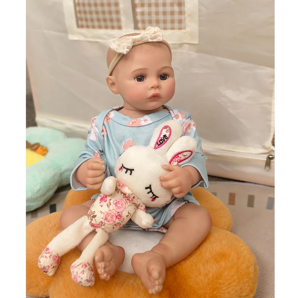 Muñeca Reborn de niña de vinilo de silicona suave de cuerpo completo de 48cm con pelo realista pintado juguetes Reborn