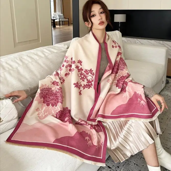 

Fashion Shawl Cashmere Wrap Scarf Women Shawl Scarf Ethnic Style Warmth Luxury Warm Scarves Floral Women Jacquard Weave Shawl