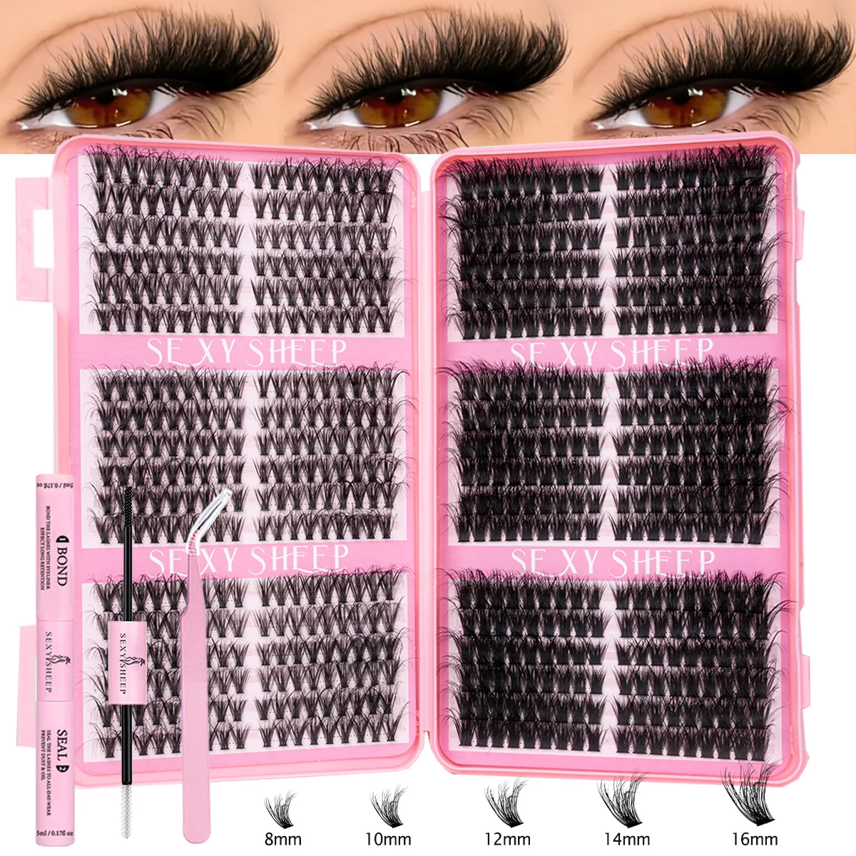 Kit Ciglia a Ciuffetti Effetto Gatto con Adesivo e Sigillante, Extension Ciglia a Ciuffetti Stili Misti, Kit Ciglia a Ciuffetti Fai da Te per Trucco a Casa