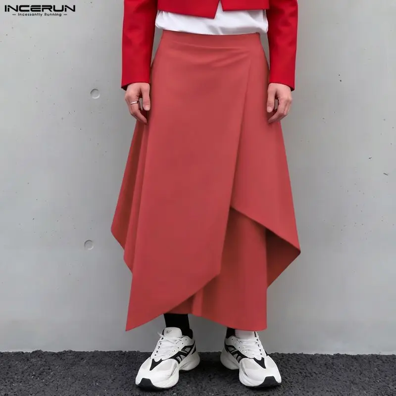 

INCERUN Men Irregular Skirts Solid Color Elastic Waist Casual Men Bottoms Streetwear Loose 2026 Fashion Personality Male Skirts