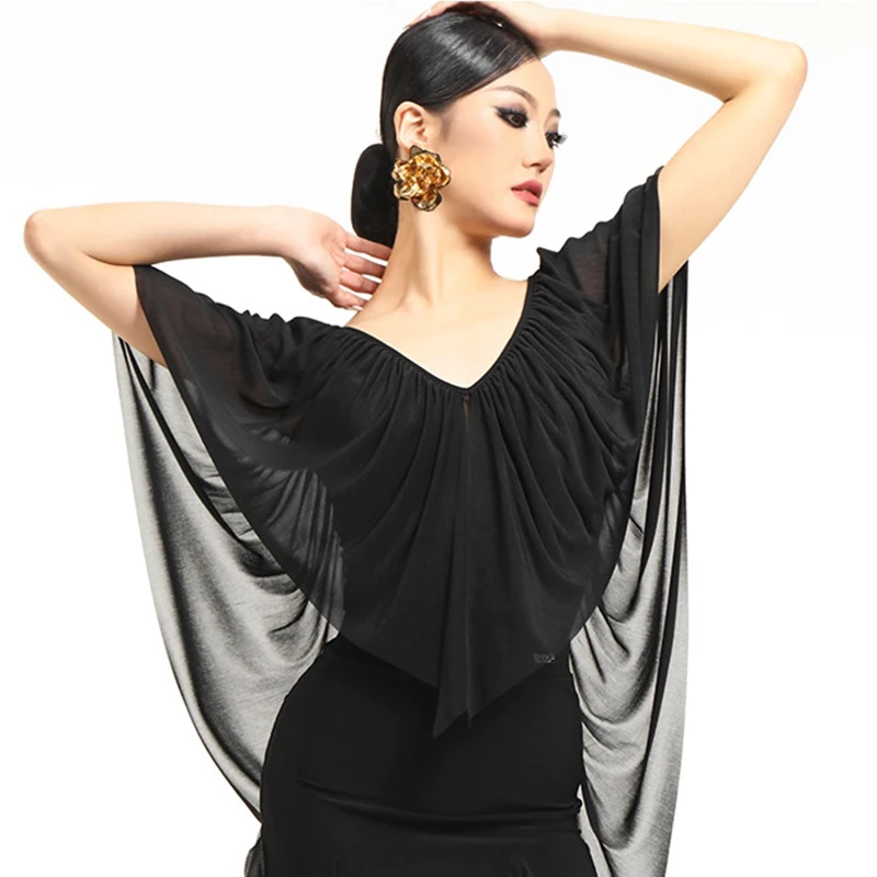 Standard Ballroom Dance Costume Women V-Neck Gauze Dancing Tops Waltz Tango Stage Wear Black Ballroom Practice Dancewear VDL2077