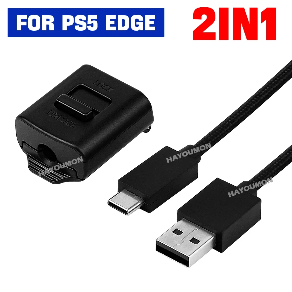 2IN1 For PS5 Edge Controller Lock Connector Housing Anti Loose Fixed Buckle Braided USB Charging Cable Anti-break Game Accessori