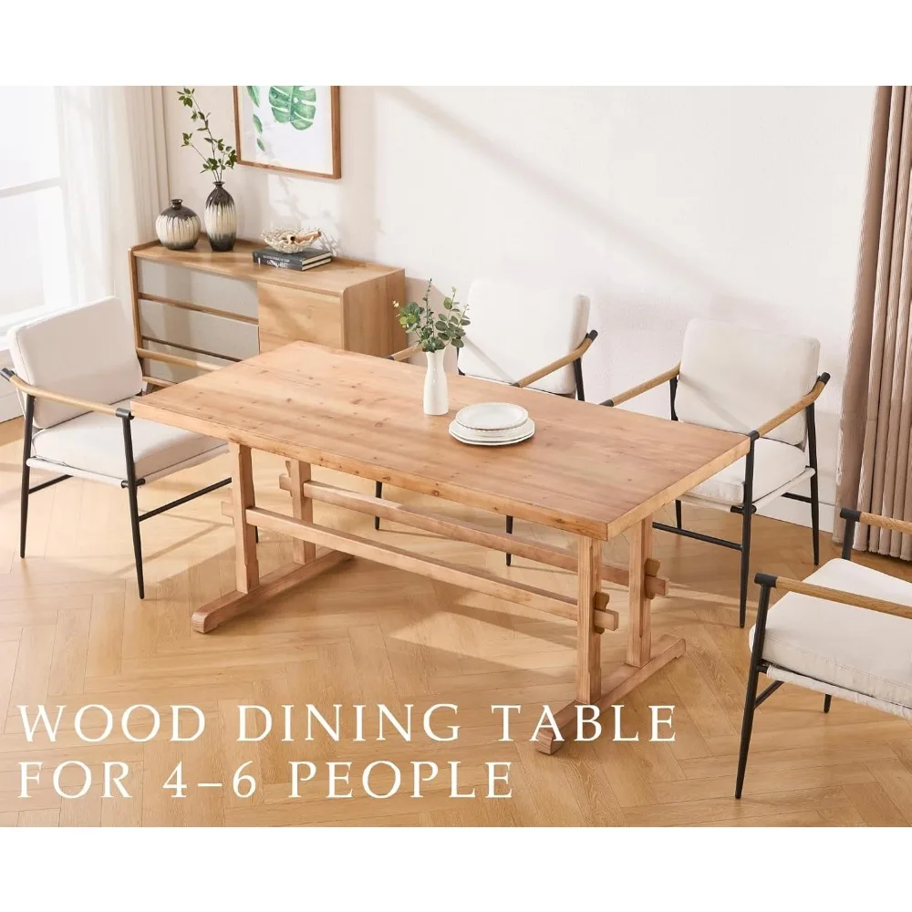 Solid Wood Dining Table for 4-6 People, 70 Inch Large Kitchen Table, Modern Rectangular Table for Dining Room, Living Room, Home