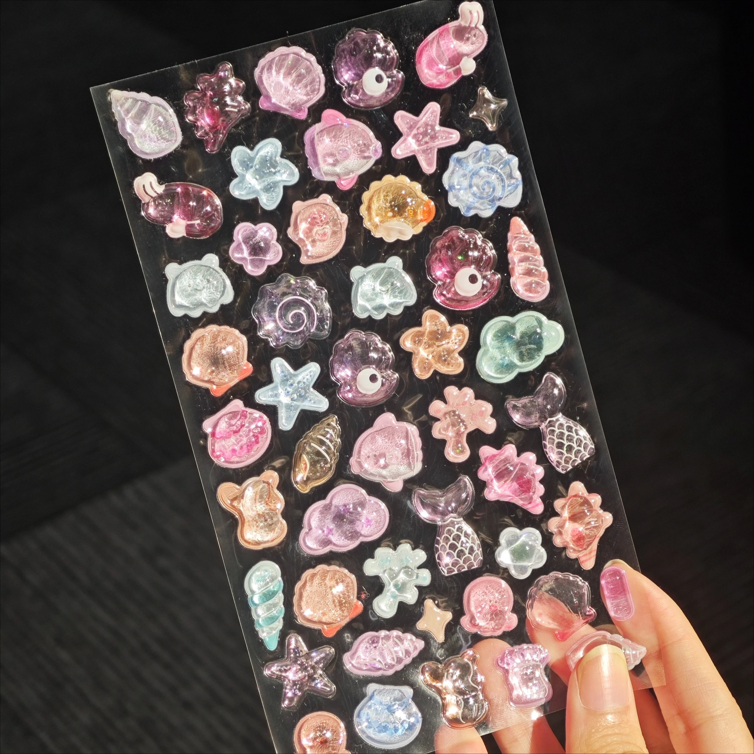1sheet Kawaii 3D Embossed Ocean Seashell Starfish Crystal Drop Sticker for Scrapbooking Cute Phone Case Decoration Solid Sticker