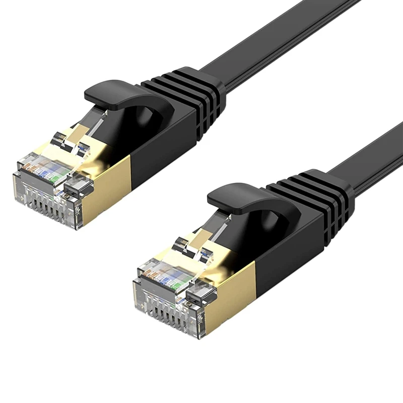 Ethernet Cable,For Cat 7 Gigabit Lan Network RJ45 High-Speed Patch Cord Flat 10Gbps 600Mhz For PC, Router, , Black