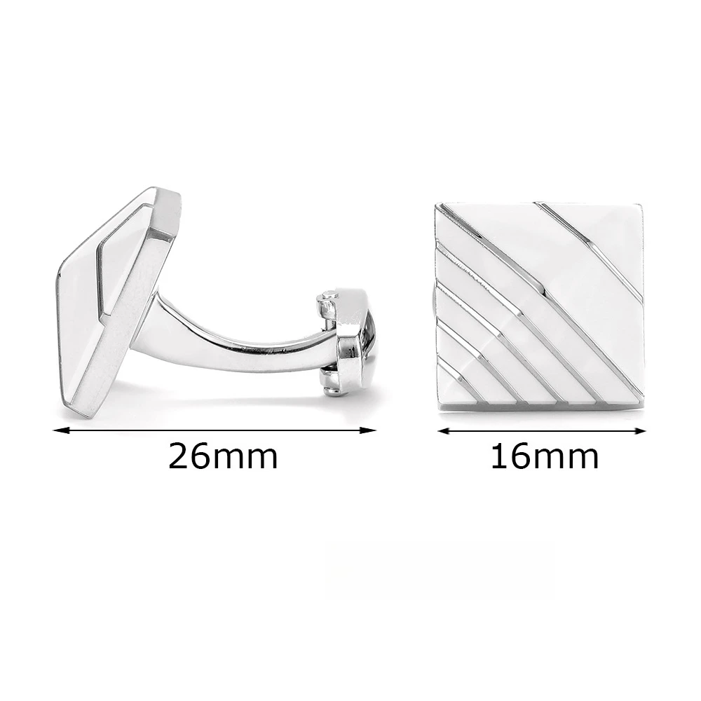 Men's Silver Geometric Stripe Cufflinks Simple French Square Silver Inlaid Shirt Cufflinks Business Dress Shirt Cuff Accessories