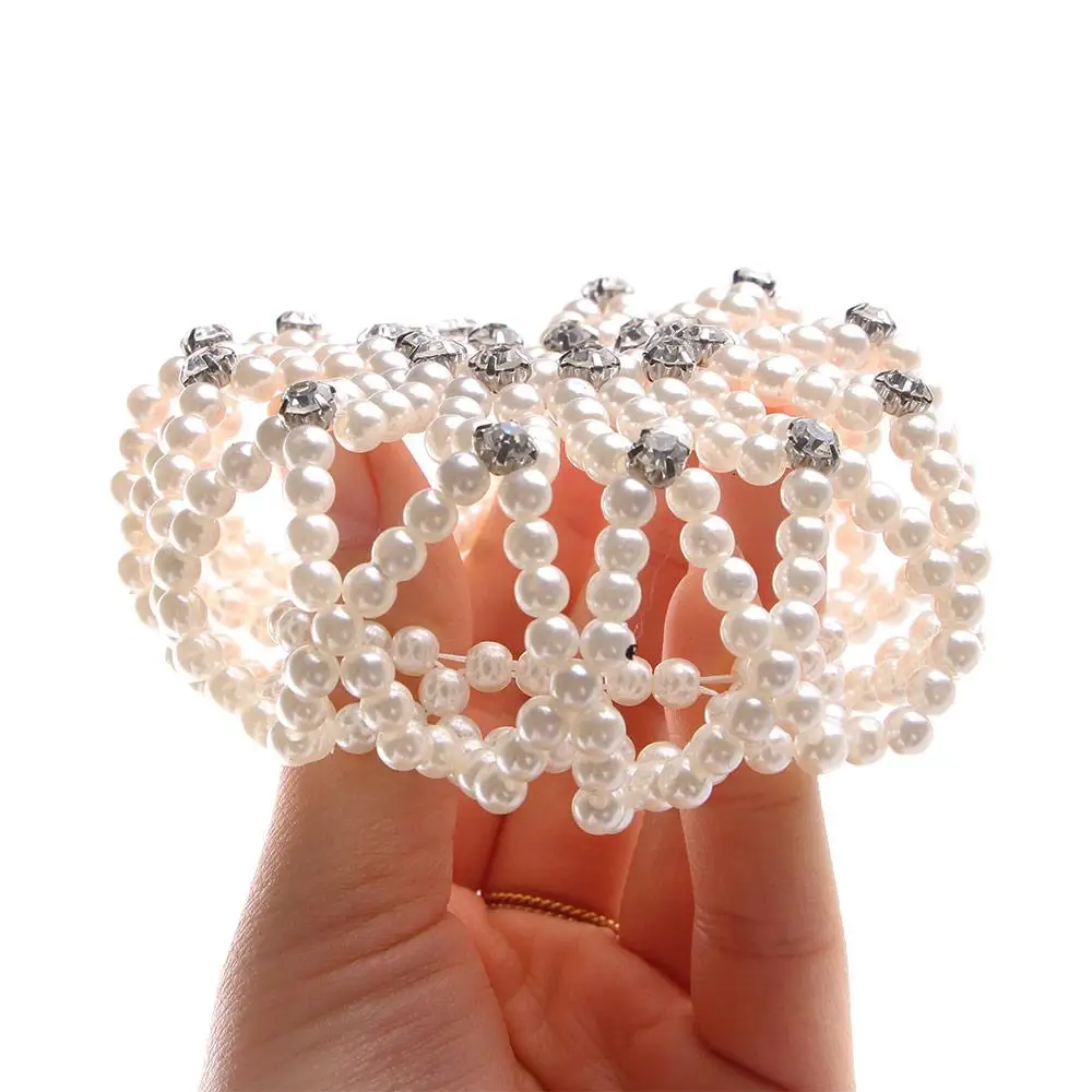 Girls Furling Snood Dancing Crystal Crochet Handmade Hair Bun Headwear Bun Net Pearl Hair Nets