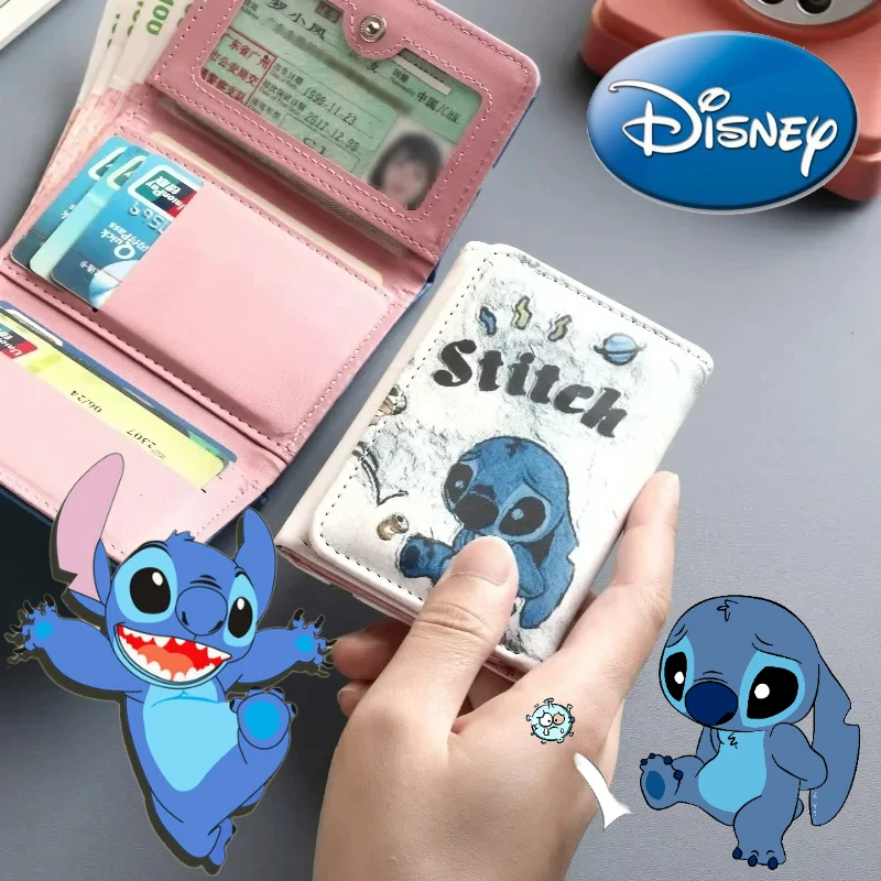 Kawaii Disney portfel dla kobiet ścieg Lilo i ścieg skóra ekologiczna z wzorem etui na karty portfel Mini torebka z wieloma kartami