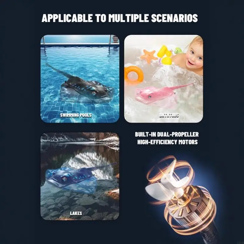 Remote Control Manta Ray Toy com barbatanas flexíveis Robôs peixe à prova d'água Toy para infantil Banho banho Time