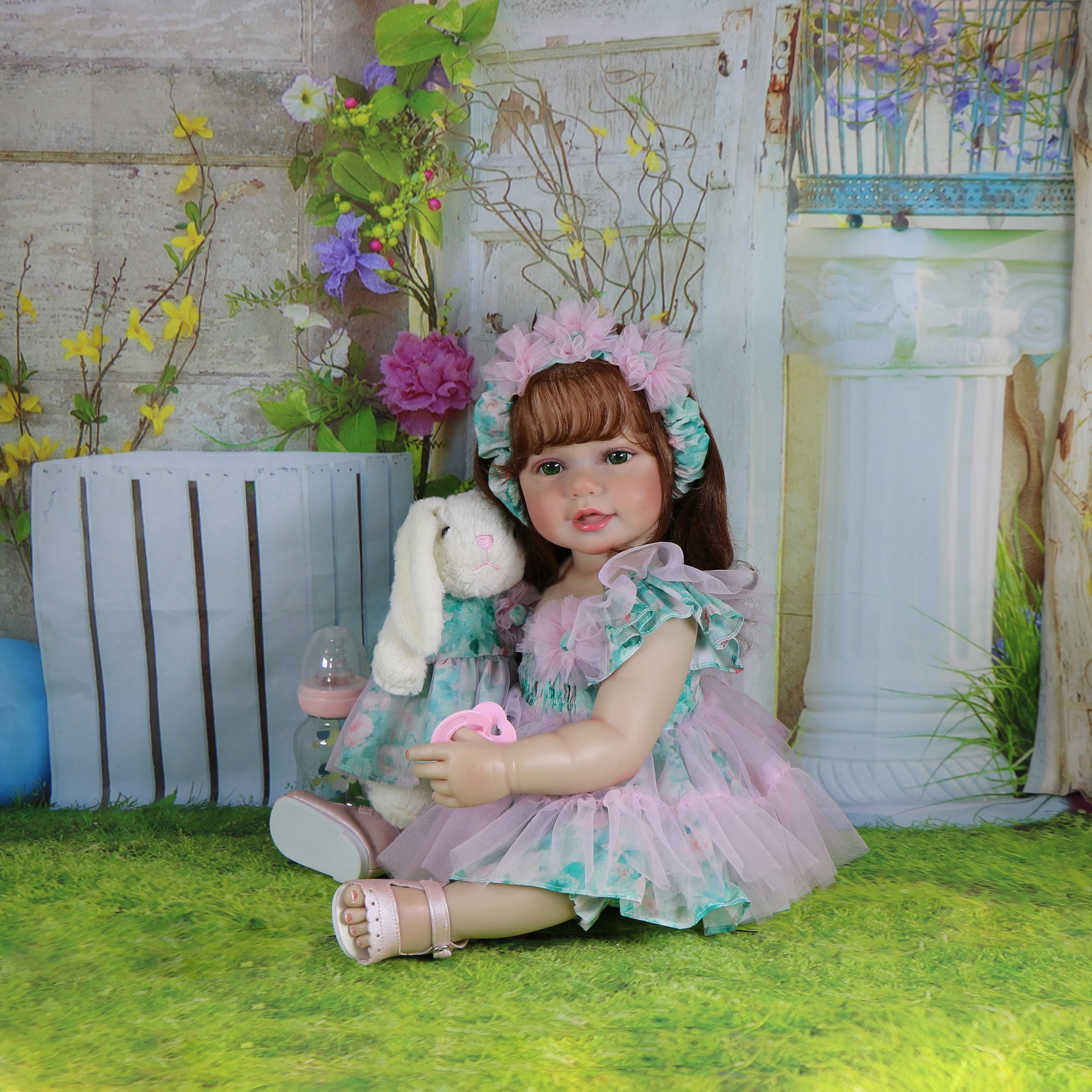 Reborn Toddler Girl Doll -22 inch Garden Play Baby with 3D Painted Skin on full vinyl with Rooted hair Christmas Gift