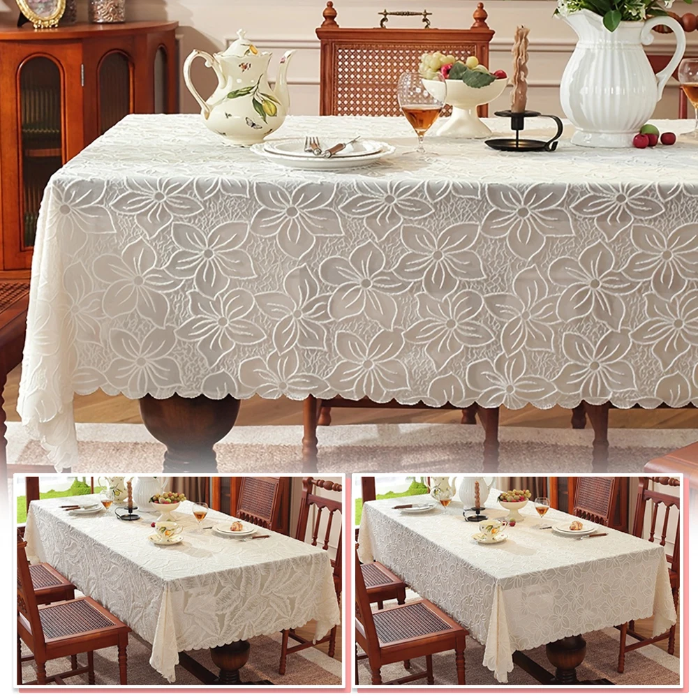 

French Romantic Lace Relief Tablecloth Rectangular Dining Table Fabric Tea Table Home Decoration Tablecloth Photo Cover Cloth