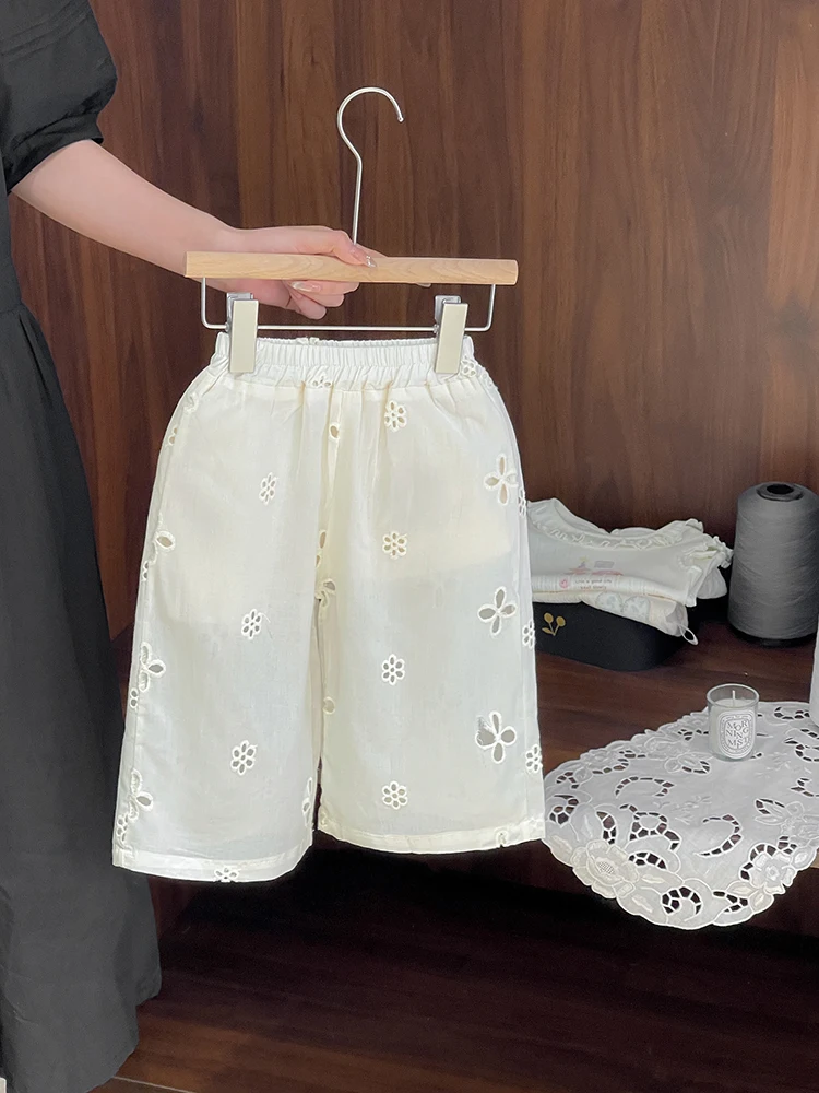 

Модные летние повседневные брюки с широкими штанинами, тонкие, прямого кроя, для девочек, новинка 2025 года, стильные прямые брюки для девочек