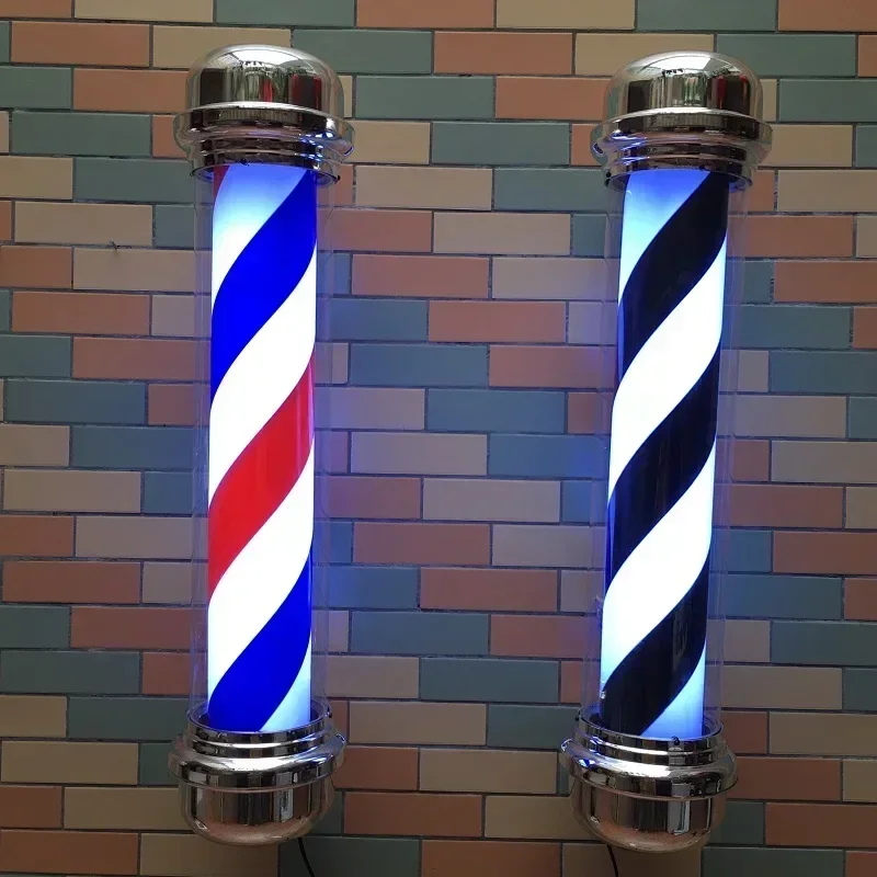 100cm  Barber Shop Pole Rotating Lighting Red White Blue Stripe Rotating Light Stripes Sign Hair Wall Hanging LED Downlights