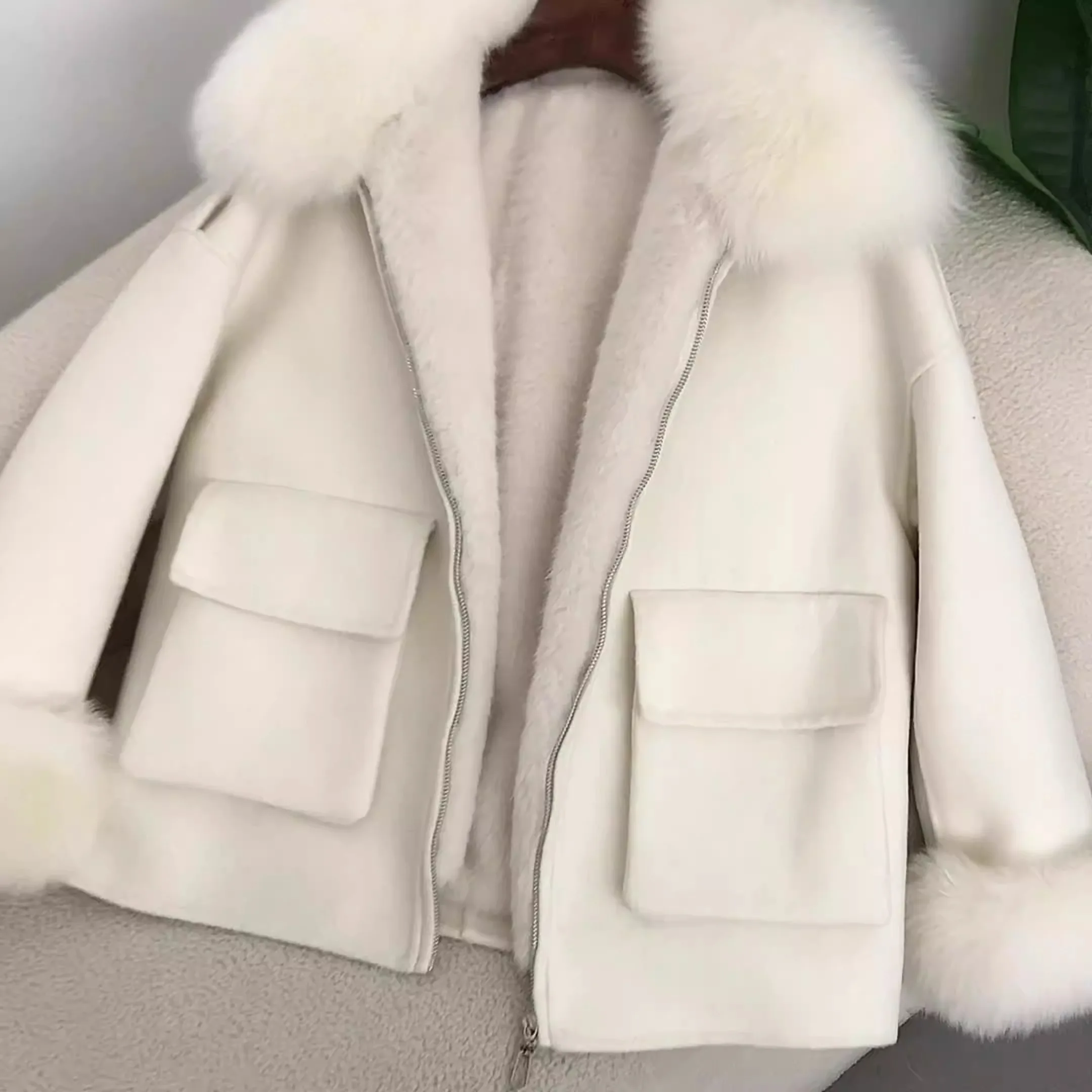 Double-sided Wool Coat Removable Inner Liner Plus Fleece Short Fur Jacket 2024 Autumn Winter Fox Fur Collar Jacket Real Fur Coat