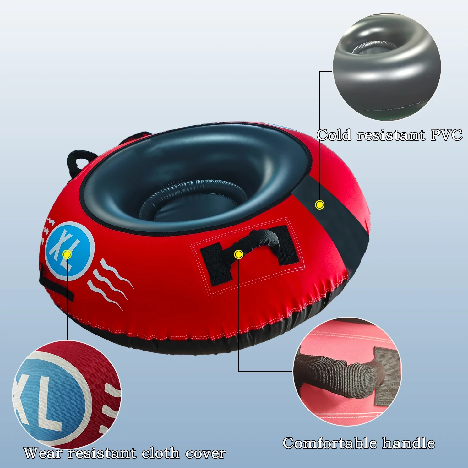 PVC Inflatable Snow Tube, PVC Material, 800D High-density Nylon Canvas with Seat Cushion, Suitable for Skiing and Grass Skiing.
