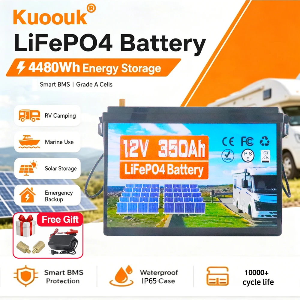 Image of 12V 350Ah Eingebautes 100A BMS Lithium-Eisenphosphat-Batteriepaket für Wohnmobile/Vans/Trolling-Motoren/Golfcarts/Camping