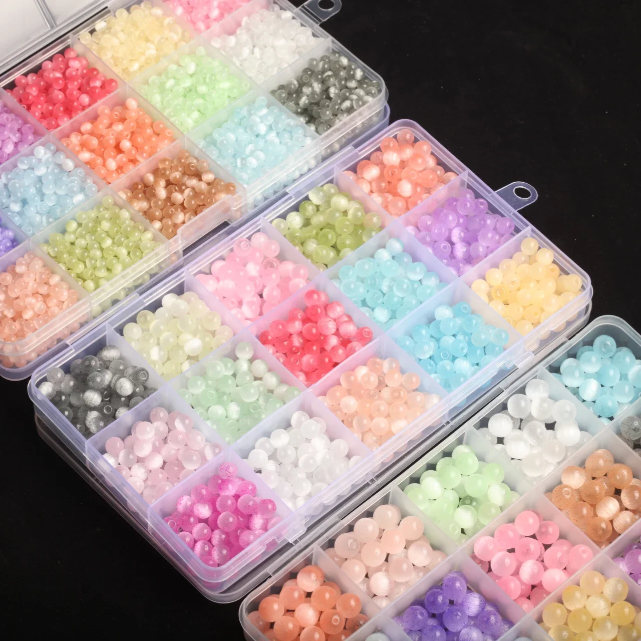 1 Pack Colorful Glass Cat Eye Round Beads Straight Hole Loose Beads Handmade Diy Bracelet Necklace Beaded Earrings Accessories