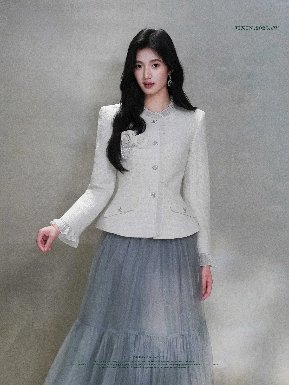 

Французское пальто-жакет из смесовой шерсти с круглым вырезом, приталенное, с пуговицами для подчеркивания талии, из смесового полиэстера, женское