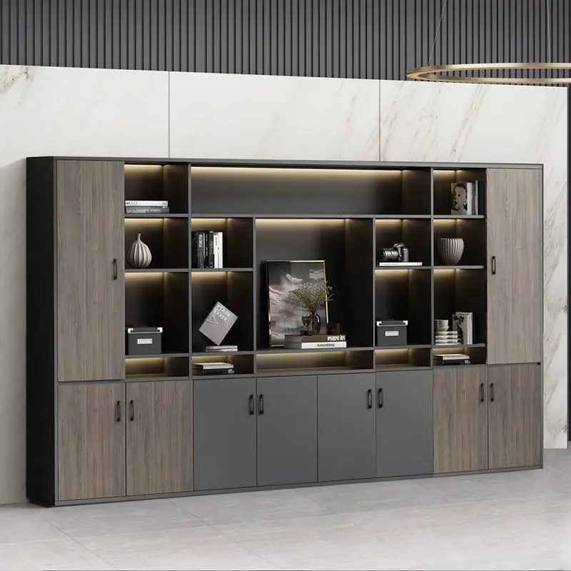 

Luxury combination cabinet background storage high-end boss office simple wooden modern minimalist bookcase