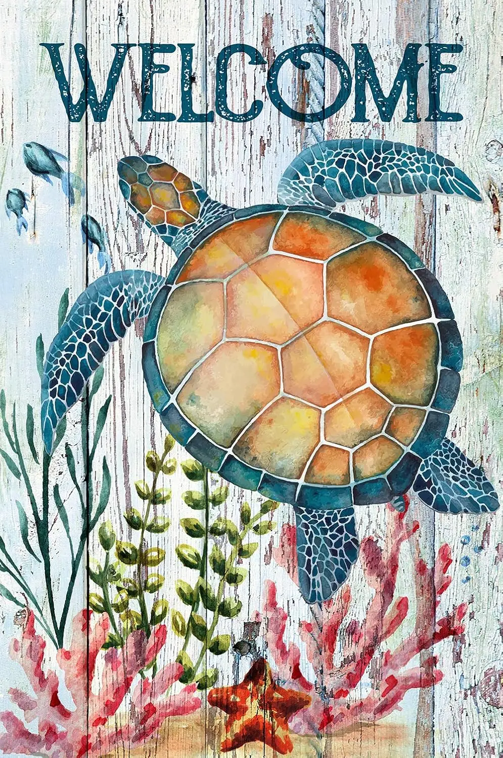 Texupday Welcome Turtle Tropical Ocean Garden Flag Rustic Coastal Summer Beach Yard Flag 12" x 18" PPZ