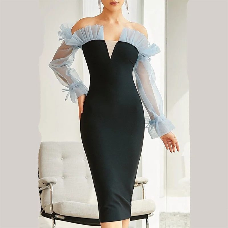 

2022 Summer Woman Dress Midi Off Shoulder Dresses Strapless Lace Patchwork High Waist Runway Designer French Elegant Dress