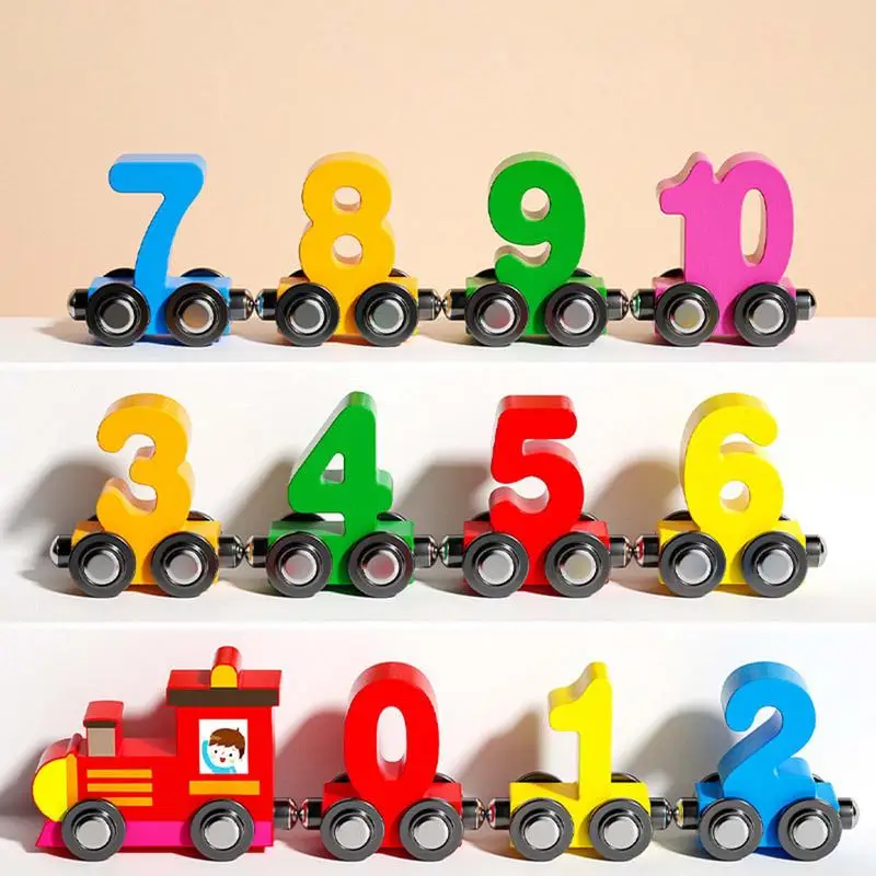 Juego de tren para niños pequeños, rompecabezas de tren Digital magnético, juego de tren de madera para niños pequeños, traenos numéricos, actividades de aprendizaje educativas