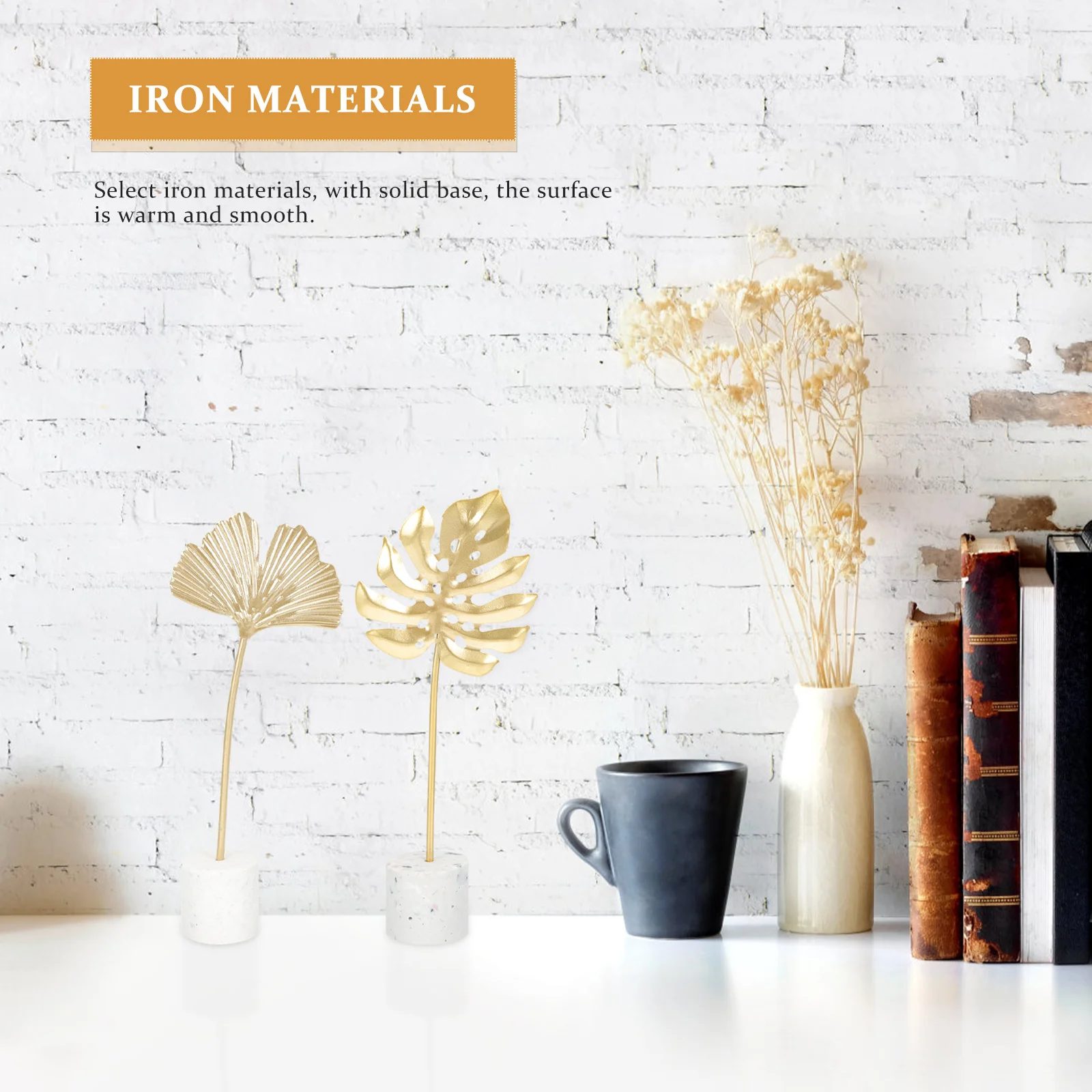 

2Pcs Monstera and Ginkgo Leaf Iron Art Decoration Golden Color Desktop Ornament Household Tabletop Decor Home Decor