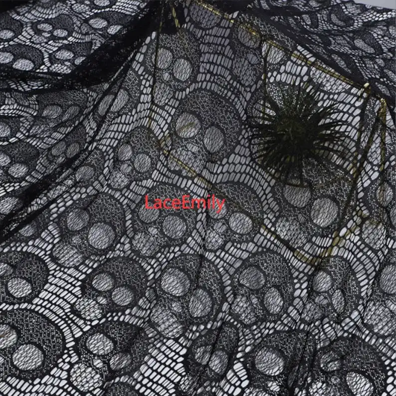 1 yard Black skull Embroidery Lace Fabric, skull Stretch lace Fabric For Halloween and Easter fabrics cosplay performance