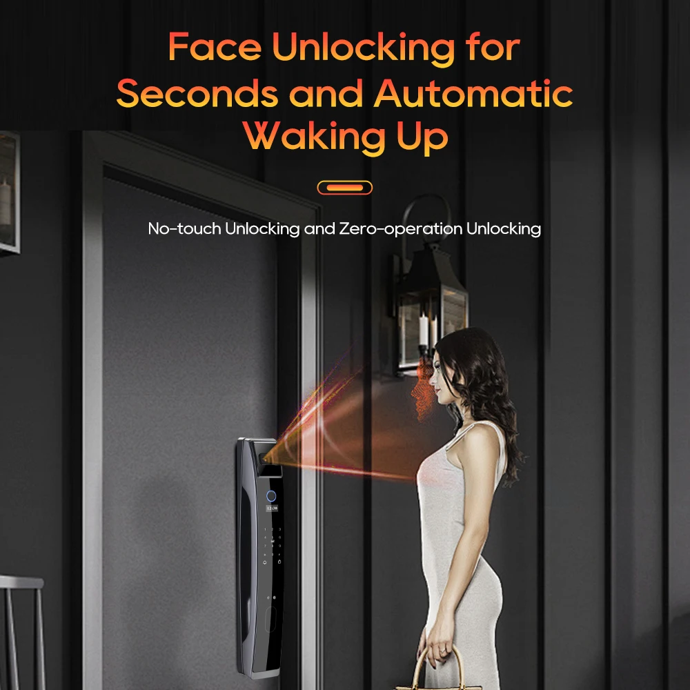 SANKESONG 3D Face Recognition Smart Lock with Screen Biometric Fingerprint Electronic Digital Lock IC Card APP Home Lock