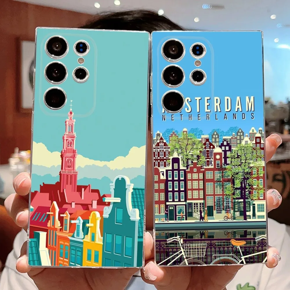 Amsterdam City Poster Phone Case Silicone Case For Samsung S30,S23,S21,S22,S20 Ultra,S20 FE lite,S10,S9,S8 PIus Cover Clear