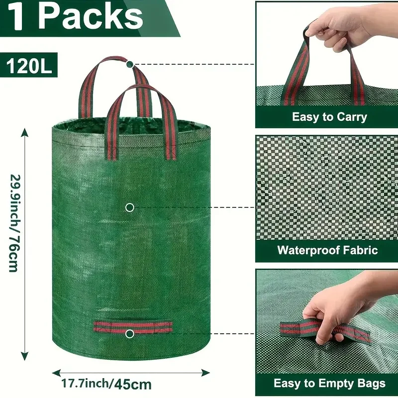PP Garden Trash Bag Reusable Lightweight Yard Waste Bags with Handles Collecting Plants Grass Cleaning Branches Fallen Leaves