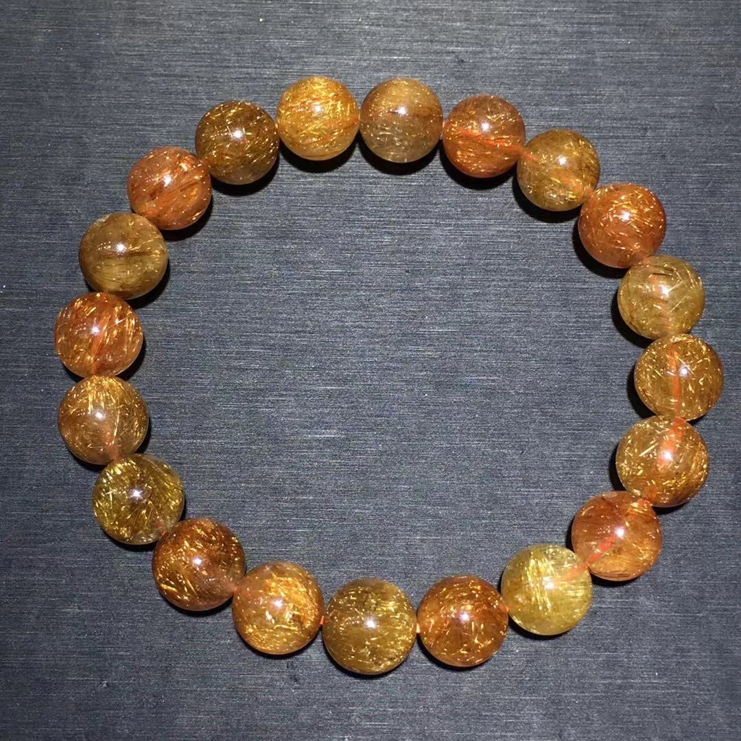 

10mm Natural Copper Rutilated Quartz Bracelet Colorful Rutilated Clear Round Beads Women Man Bracelet AAAAA