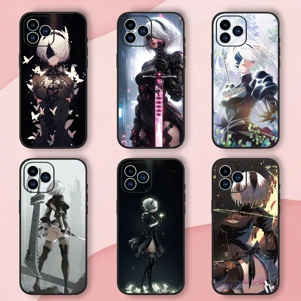 Game N-Nier A-Automata Phone Case For iphone13 12 11 14 15 Pro Max XS Max XR X 14 15Plus Black Silicone Soft  Cover