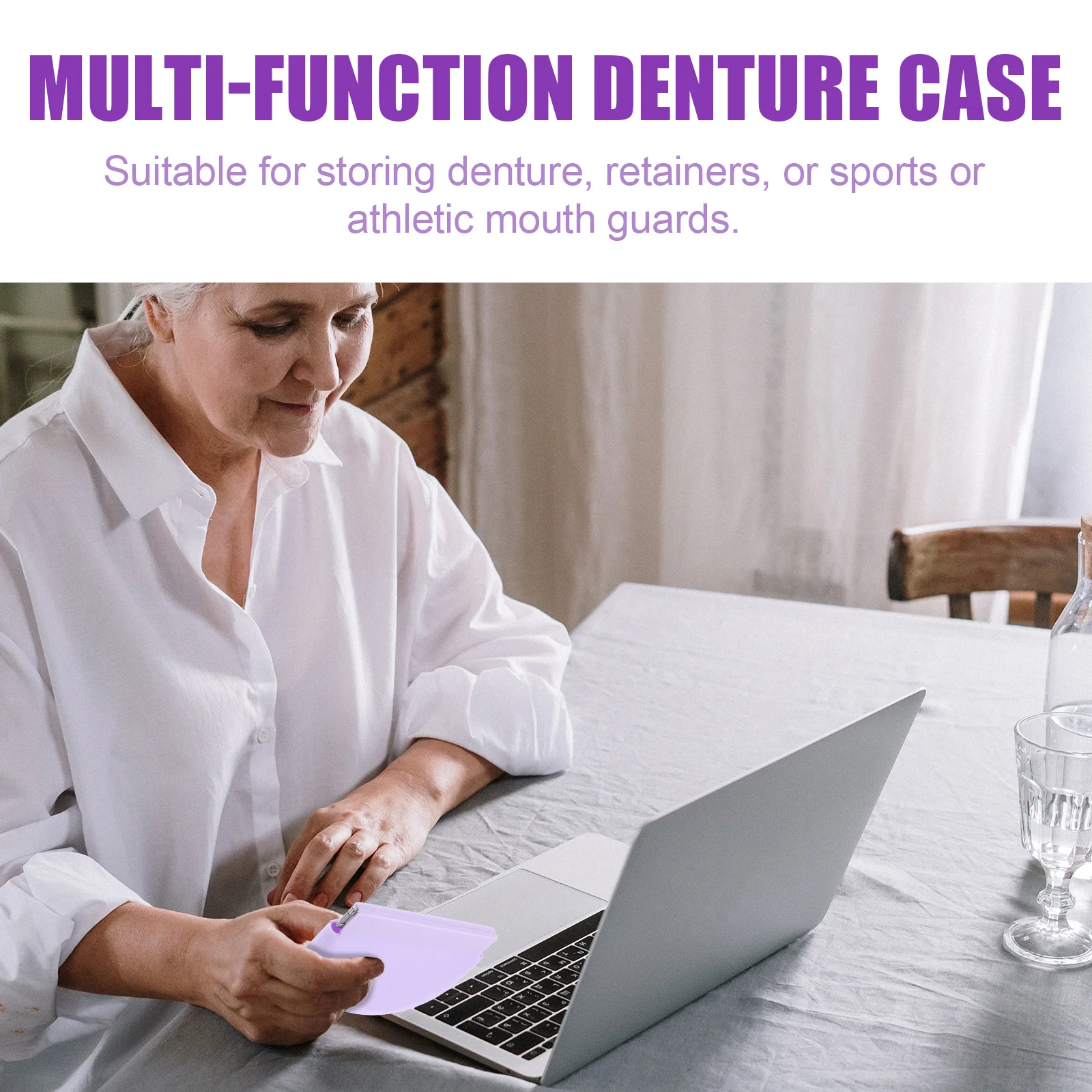 

Silicone Denture Case Retainer Box Portable Storage Container for Dentures Retainers Mouthguards Travel Daily Use Household