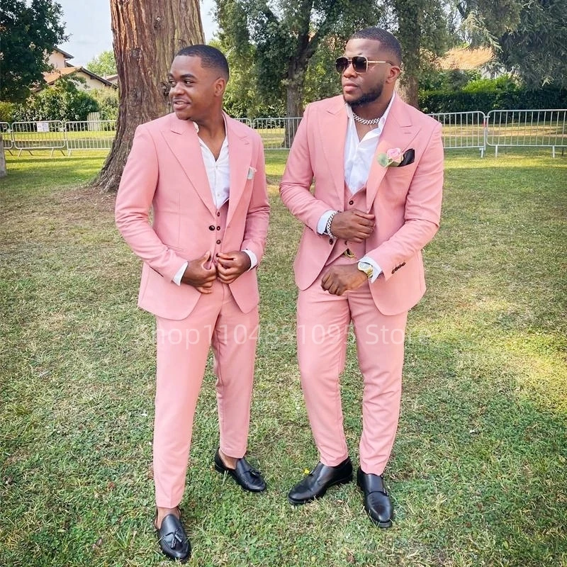 3-х предметные розовые мужские смокинги Froom, пиджак с лацканами, жилет, брюки, повседневные мужские костюмы для свадьбы/деловой вечеринки, выпускного вечера, мужская одежда