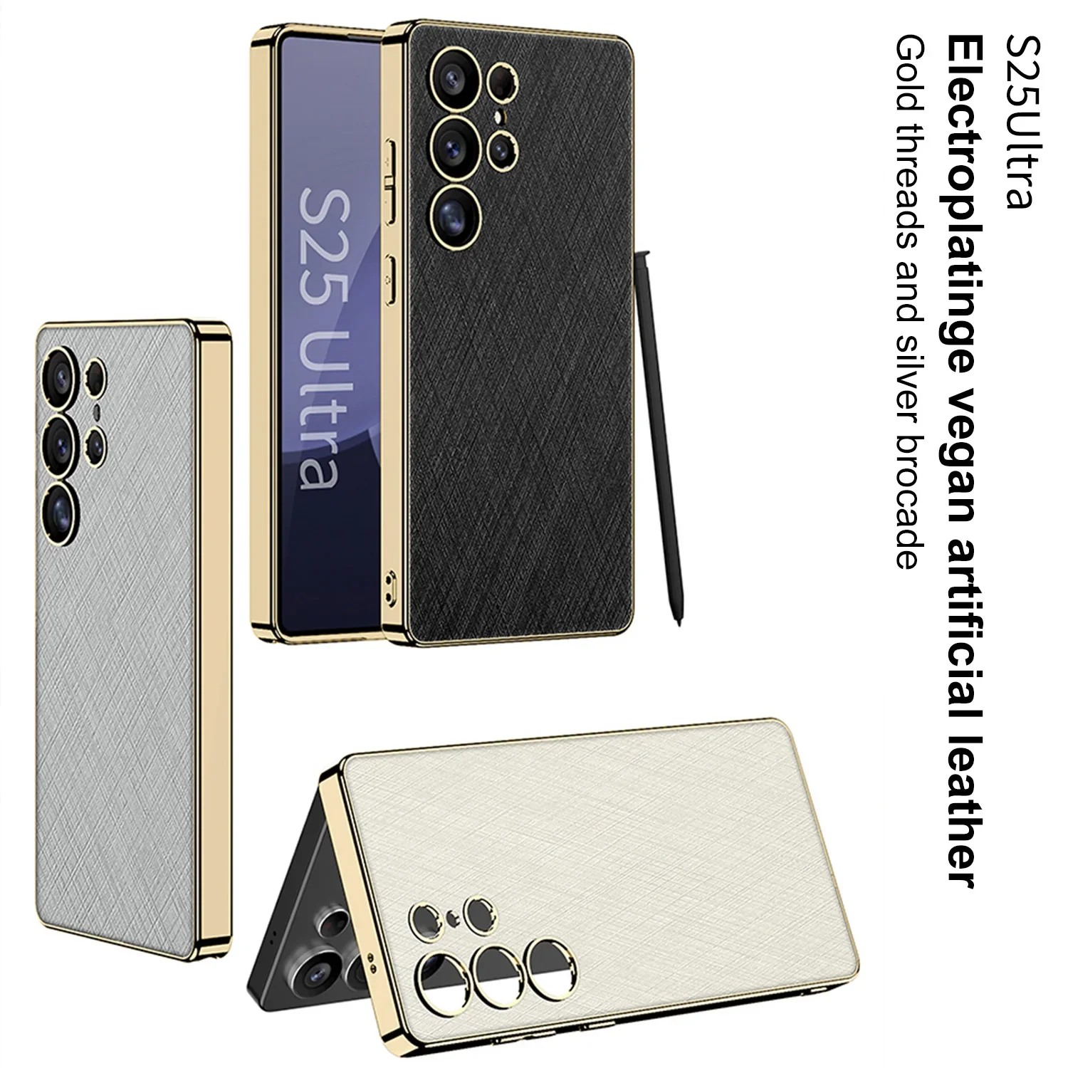 

RICKE Luxury Plating Soft Case For Samsung Galaxy S25 S24 Ultra Cross Grain Leather Protective Cover For Galaxy S25 Ultra Case