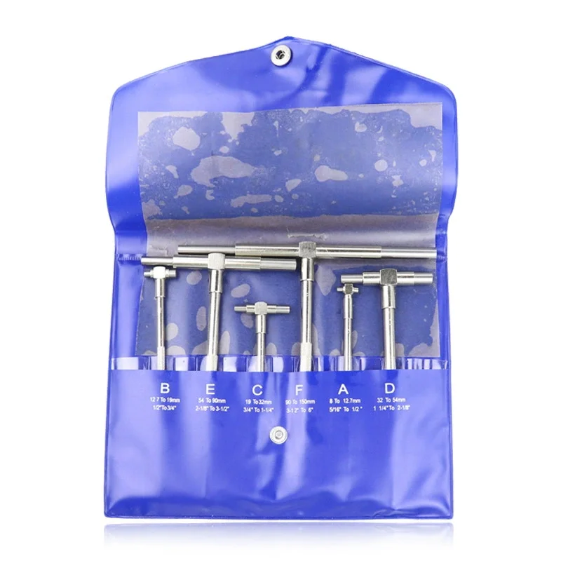 6Pcs Telescoping Gage Set 8-150mm 5/16"-6" Adjustable Bore Hole Gauge Set, Stainless Steel T-Bore Measuring Tool, Storage Pouch