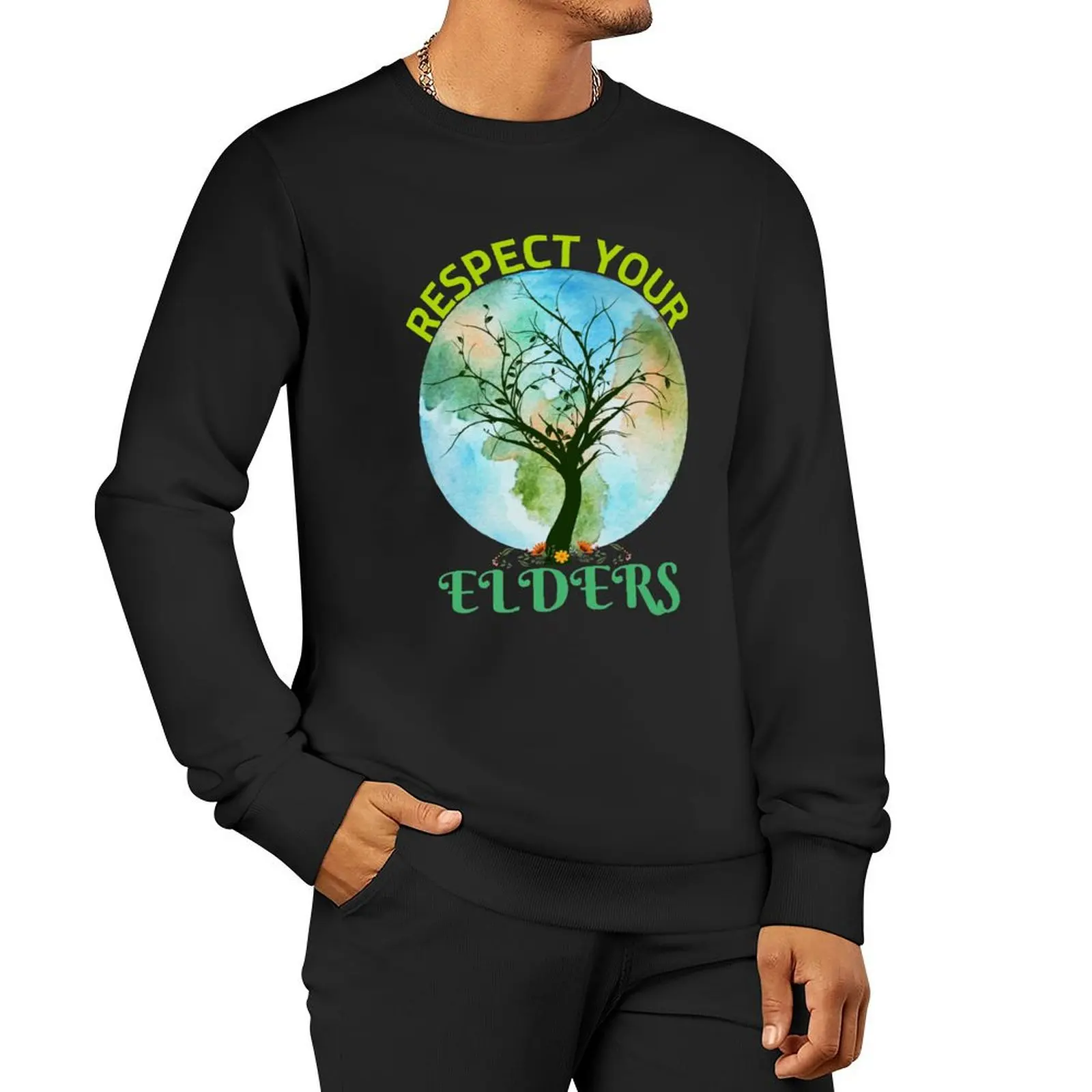 Respect Your Elders, Tree and Earth Pullover Hoodie men's coat mens clothes oversize sweatshirt