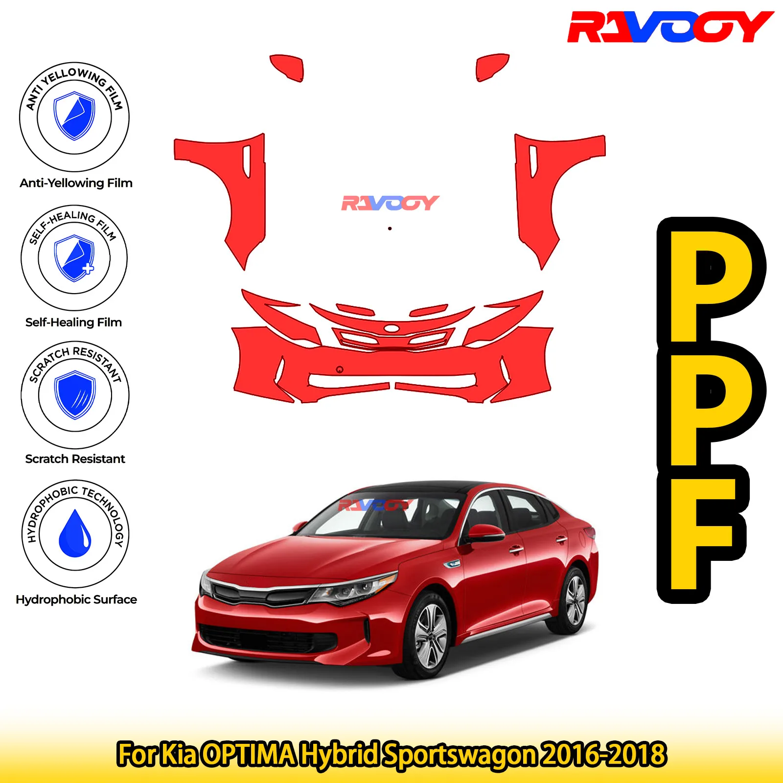 

For Kia OPTIMA Hybrid Sportswagon 2016-2018 Glossy Matte Black Precut front PPF Kit Paint Protection Film